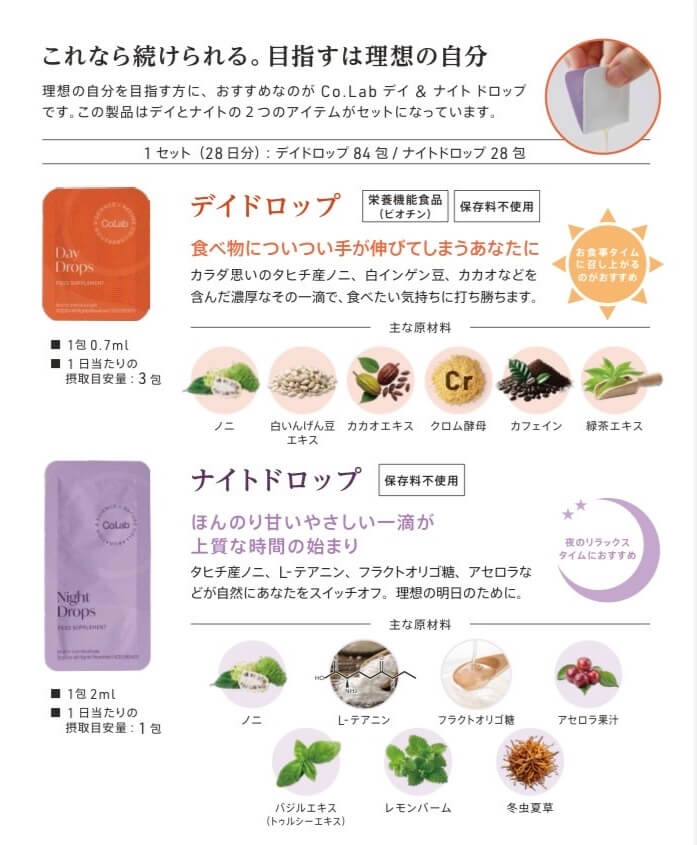 パートナーコ Co.Lab デイ＆ナイトドロップ　1箱 モリンダ タヒチアンノニ パートナーコーCo.Lab デイ＆ナイトドロップ 1箱 タヒチアンノニ